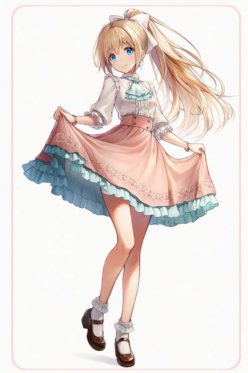 フリルスカートで揺れを出すデートコーデ|AIイラストとプロンプト紹介