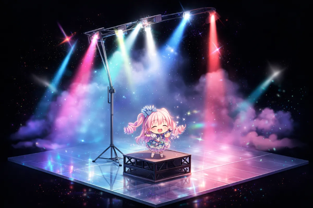 アイドルのライブシーン:ジオラマ風のAIイラストの作例(NovelAI)