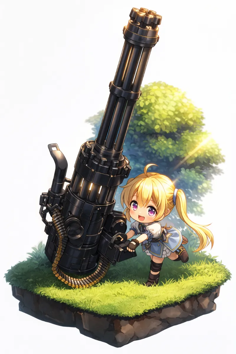 ガトリングガンを持つ美少女|美少女のジオラマ風AIイラスト
