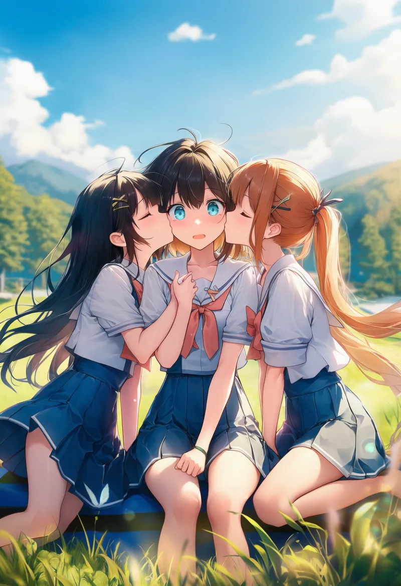 両頬へのキスのAIイラスト|プロンプト紹介:double cheek kiss