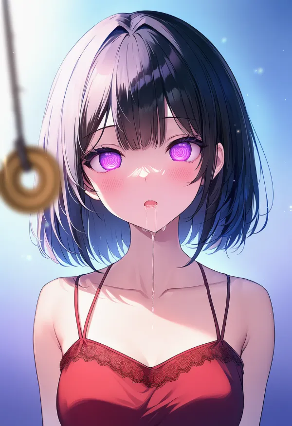 涎を垂らすシーンのAIイラスト（催眠シーン）