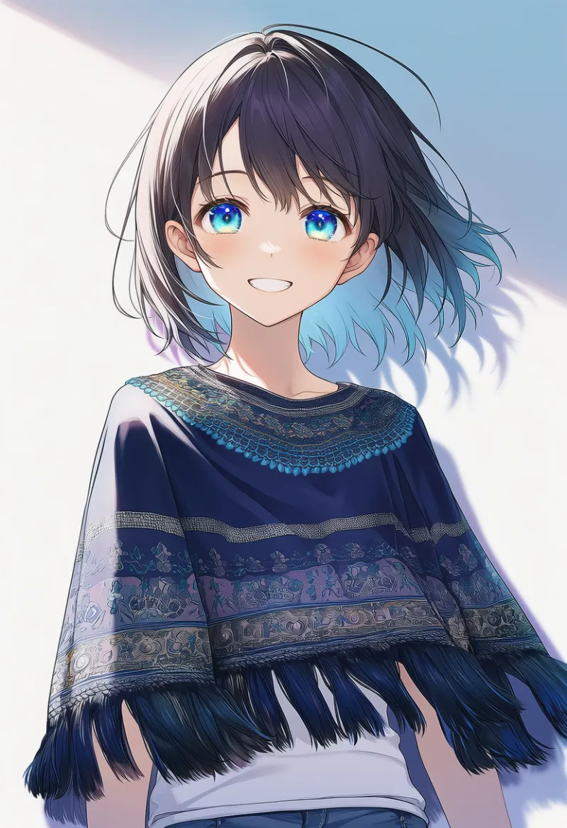 刺繍入りのポンチョのAIイラスト|プロンプト紹介