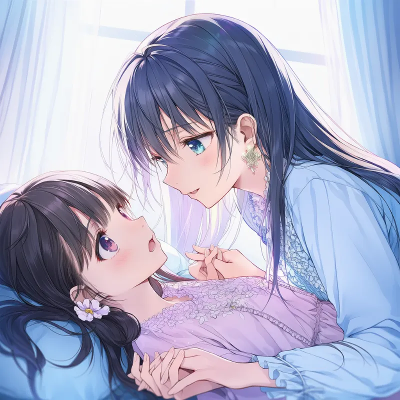 2人の美少女が見つめ合うAIイラストの作例