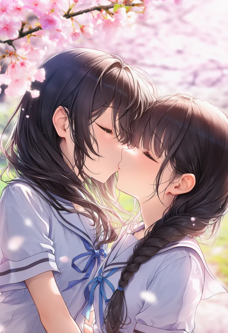 向かい合ってキスをするシーンのAIイラスト