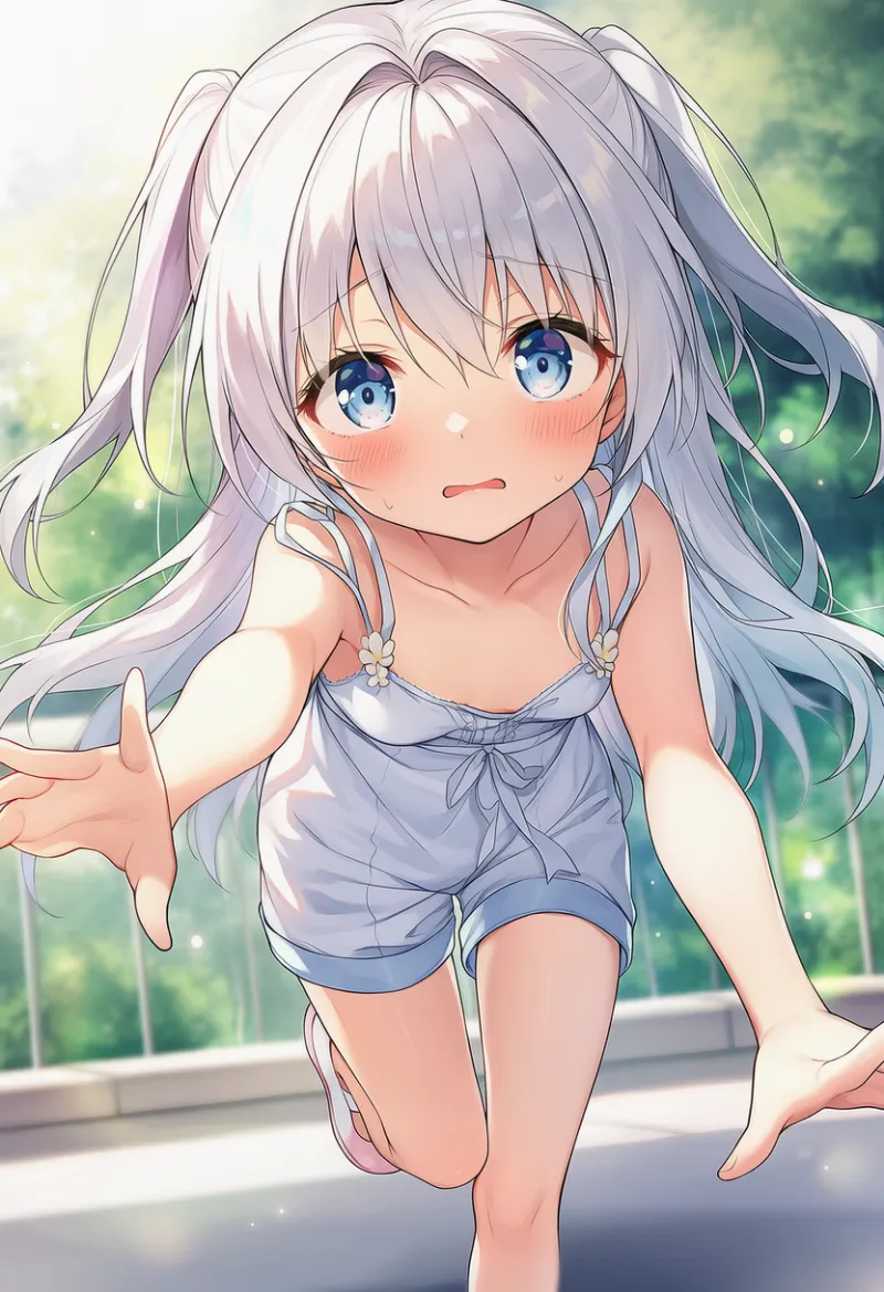 バランスを崩す、転倒する|幼い少女のポーズ・仕草のプロンプト