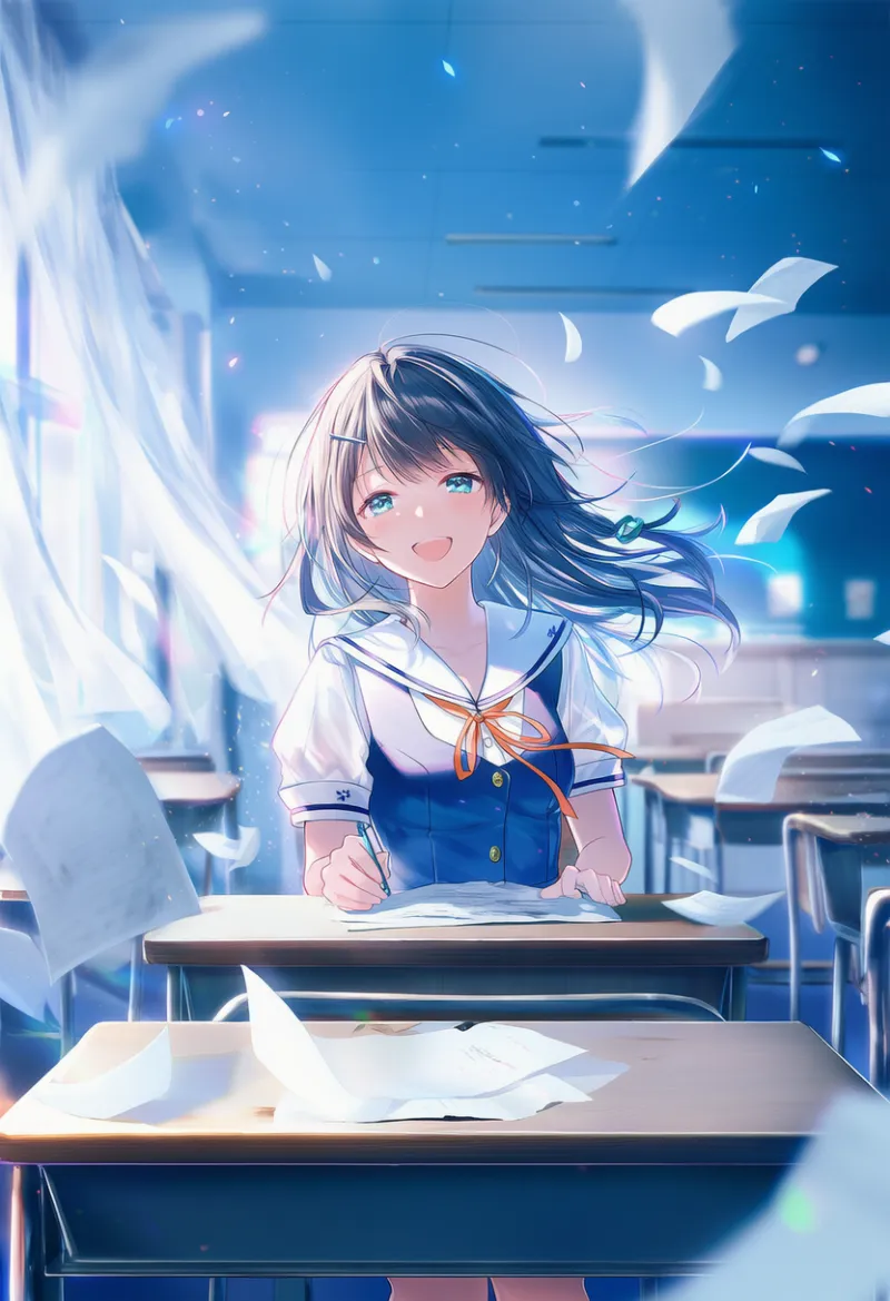 舞い落ちる紙のプロンプト：falling paper｜AIイラスト