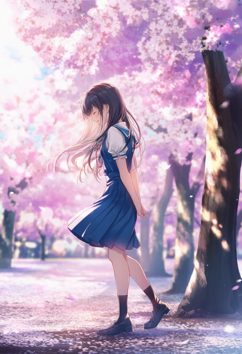 地面に落ちた花びらのプロンプト：falling petals, petals on ground｜AIイラスト