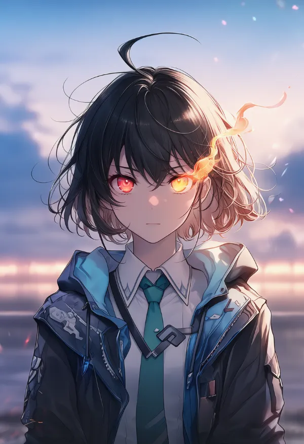 目から炎が揺れ動くAIイラスト｜プロンプト紹介