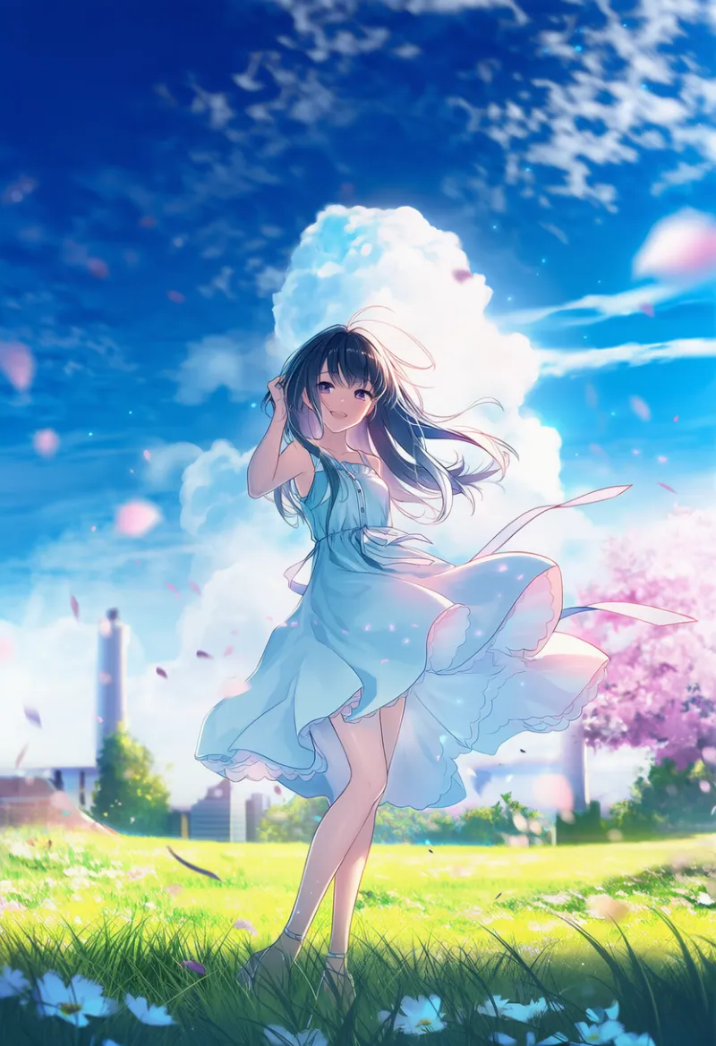 ドレスが風でなびくプロンプト：floating dress｜AIイラスト