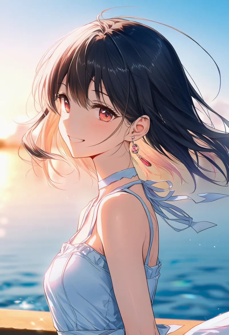 イヤリングが風でなびくプロンプト：floating earring｜AIイラスト