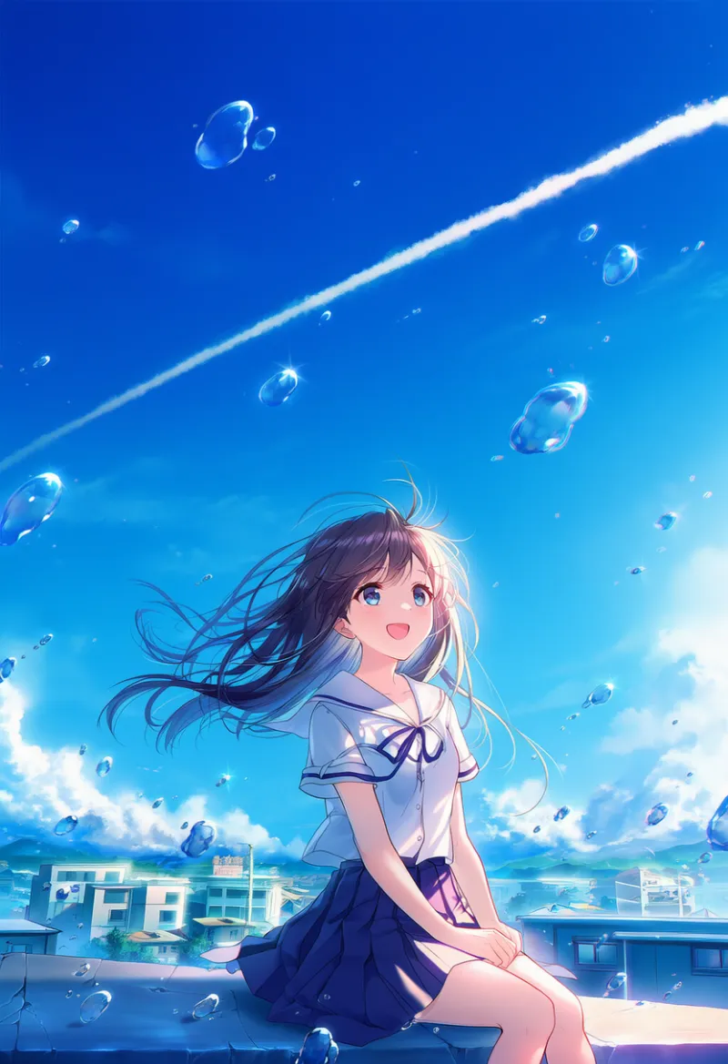 浮遊する雫のプロンプト：floating water｜AIイラスト