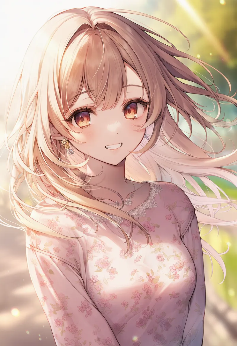 花柄ブラウスのAIイラスト（姫カジ）｜プロンプト紹介