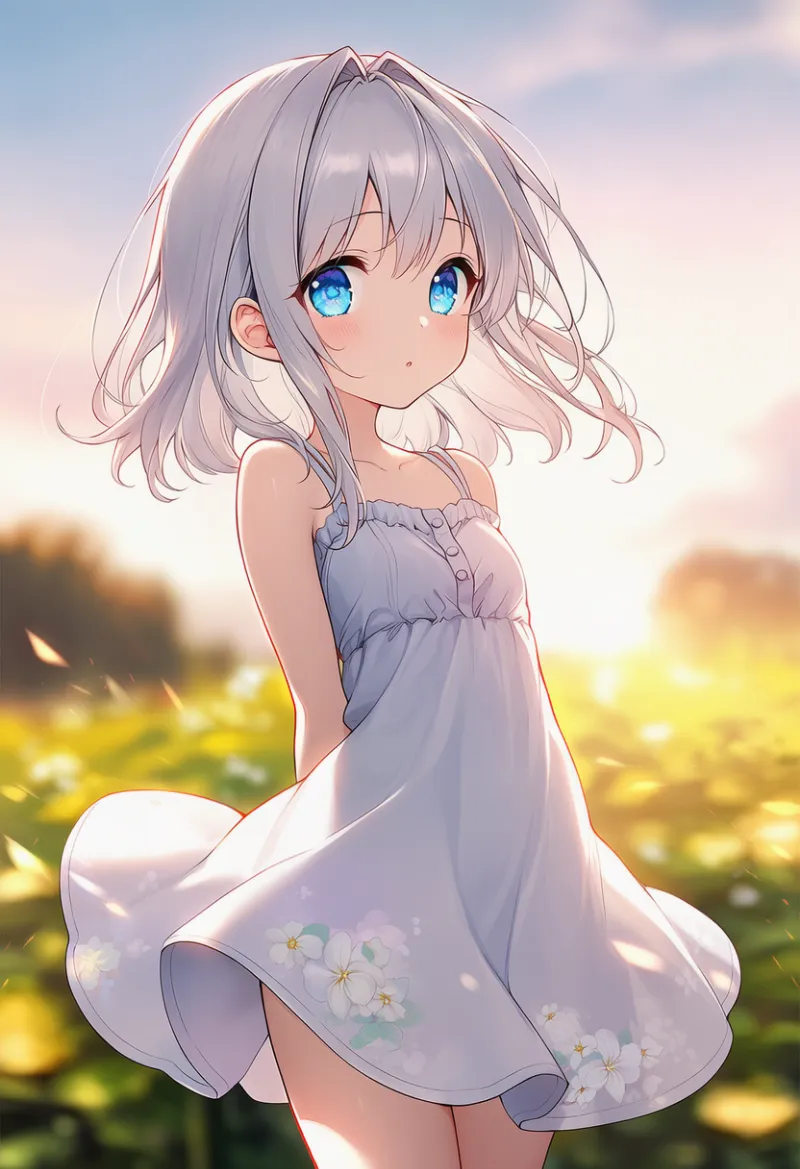 花柄プリントのサンドレス|幼い少女の服プロンプト