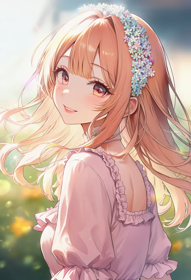 花飾りのヘッドバンドのAIイラスト（姫カジ）｜プロンプト紹介