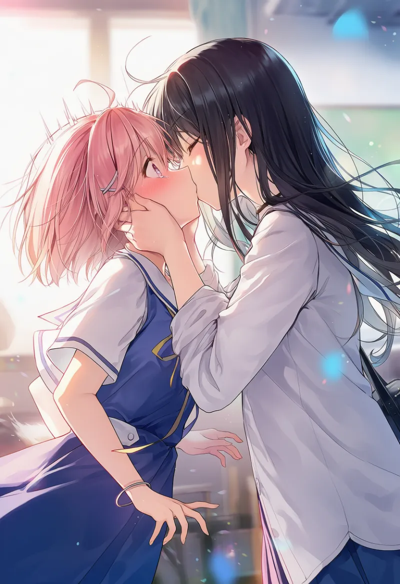 強制キス(強引なキス)のAIイラスト|プロンプト紹介:forced kiss