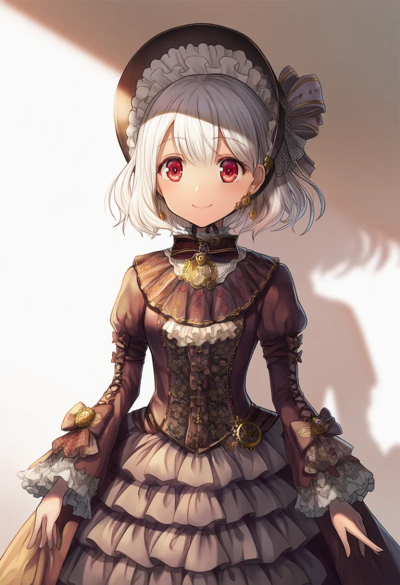 フリル付きドレスのAIイラスト(スチームパンク)|プロンプト紹介