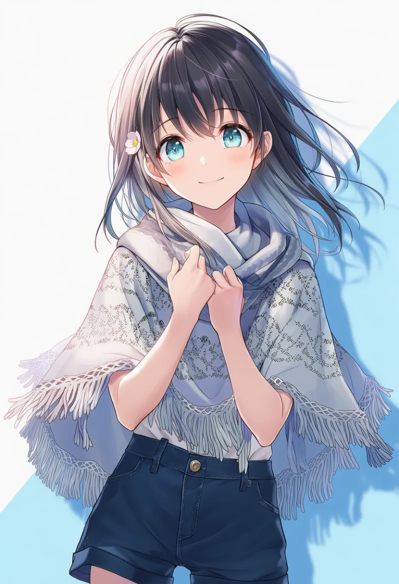 フリンジ装飾のポンチョのAIイラスト|プロンプト紹介