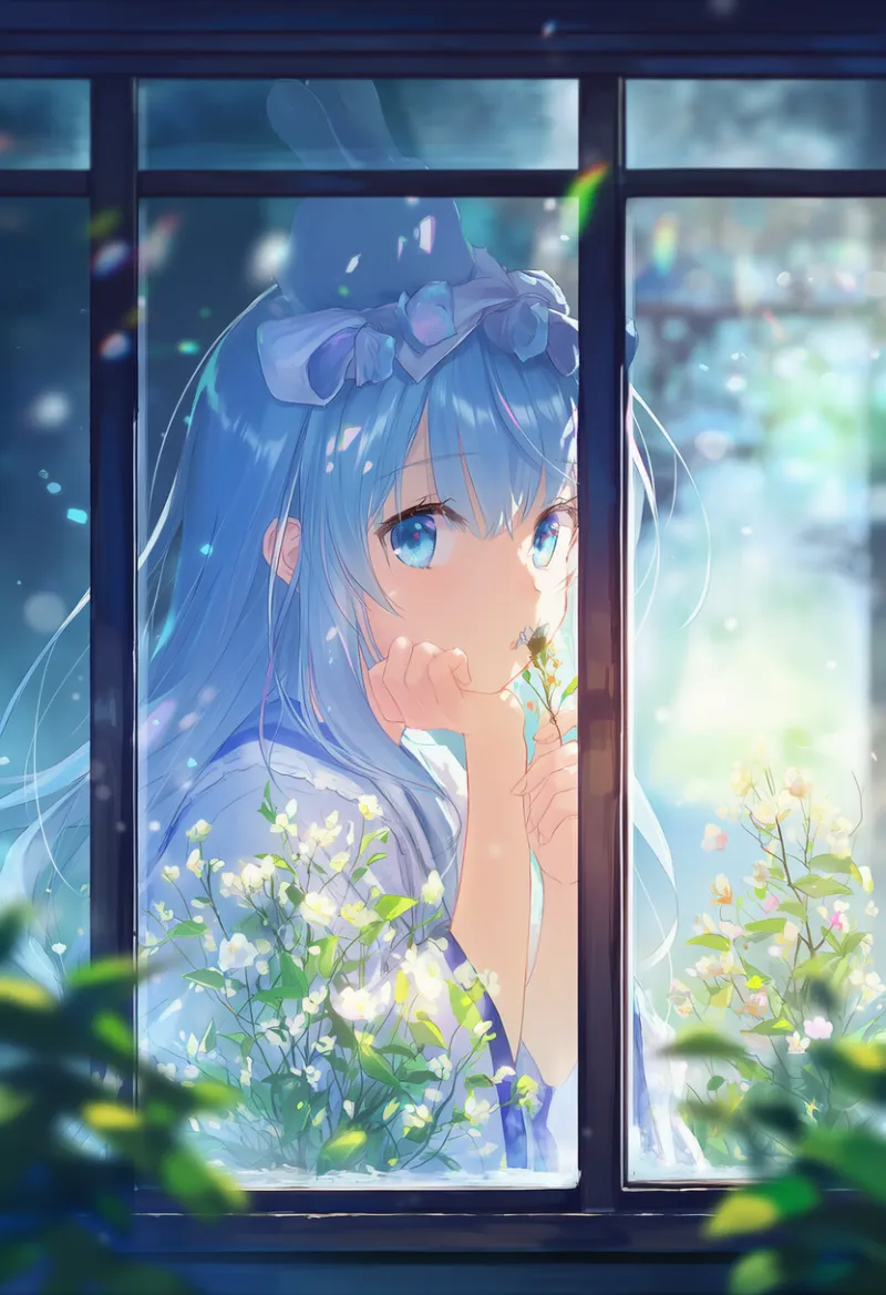 外から窓越しに見る視点のAIイラスト