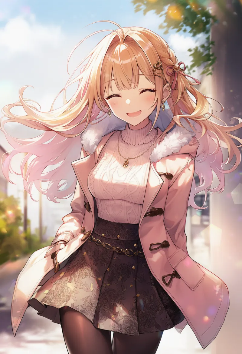 ファートリム付きコートのAIイラスト（姫カジ）｜プロンプト紹介