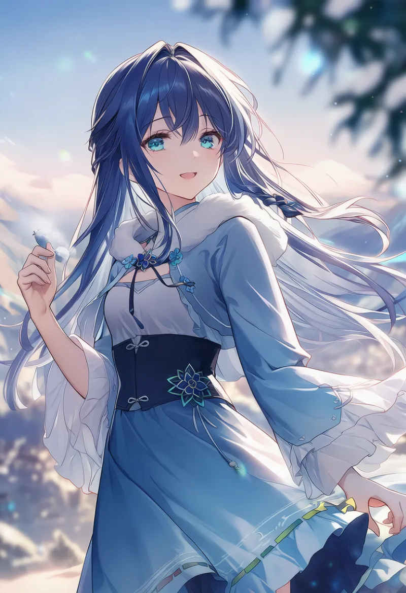 毛皮とリボンの縁取りの豪華なドレスのAIイラスト｜プロンプト紹介