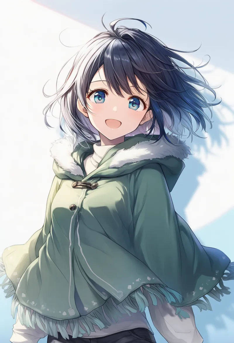 毛皮の縁取り付きポンチョのAIイラスト|プロンプト紹介