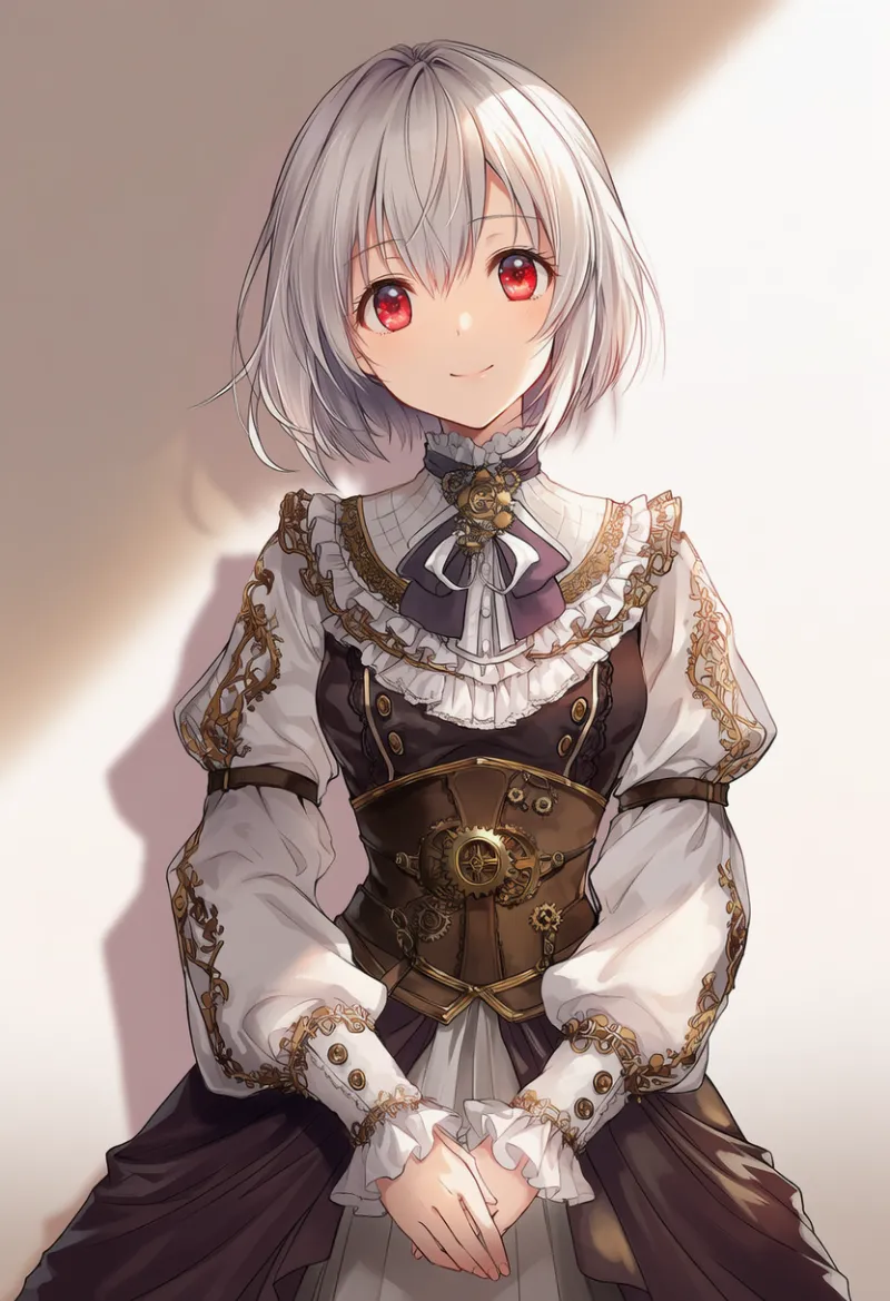 歯車プリントの服のAIイラスト(スチームパンク)|プロンプト紹介