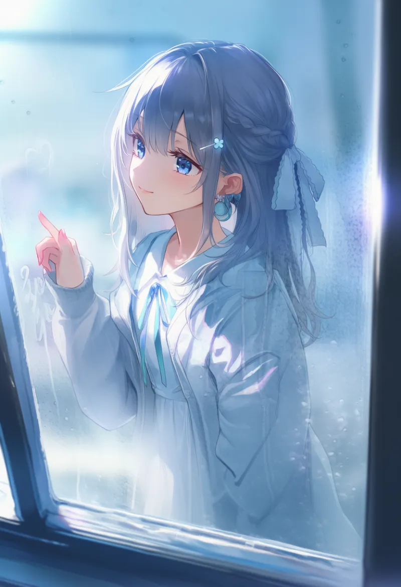 窓に文字を書く仕草のAIイラスト