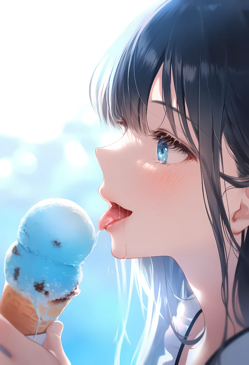 きらめく唾液を再現したAIイラスト｜プロンプト：glistening saliva