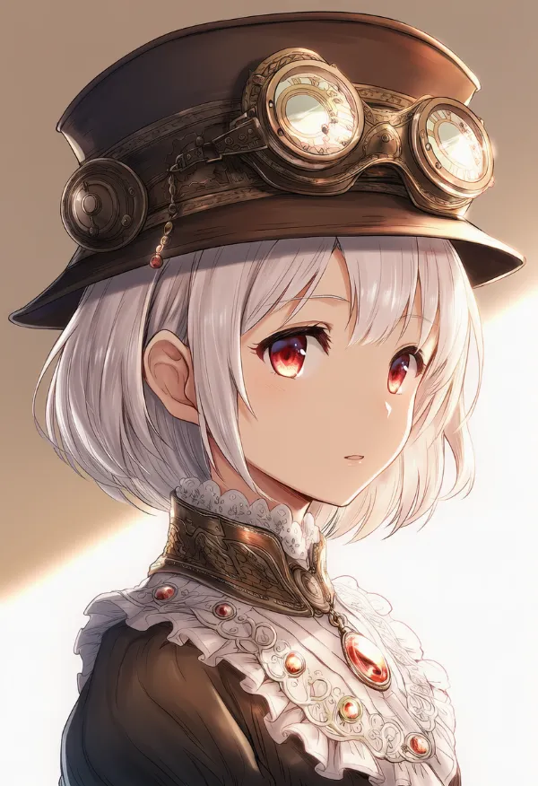 帽子の上にゴーグルを着用したAIイラスト(スチームパンク)|プロンプト紹介