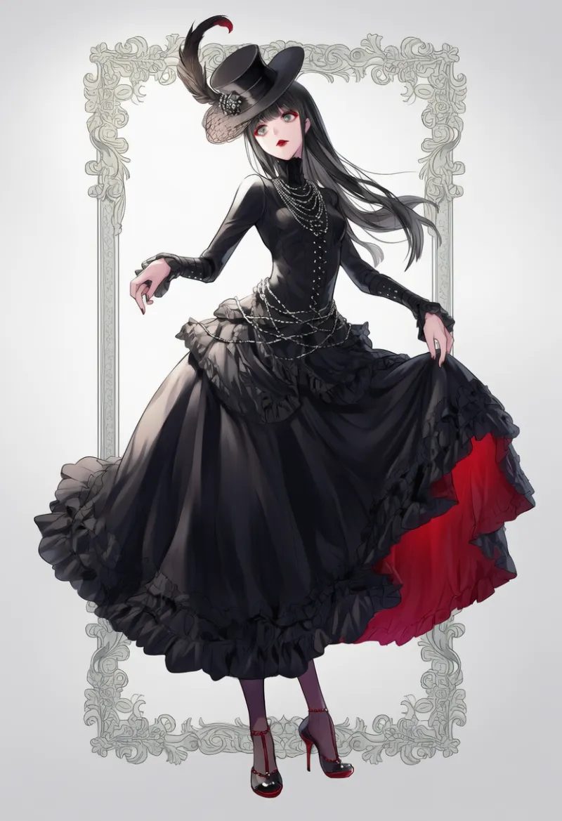 エリザベス朝ガウンの貴族コーデのAIイラスト(ゴシックファション)