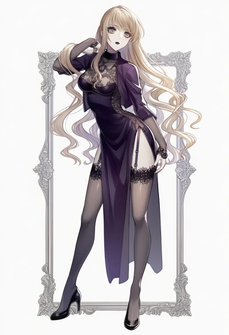 ボレロ×光沢素材のレイヤードコーデのAIイラスト(ゴシックファション)