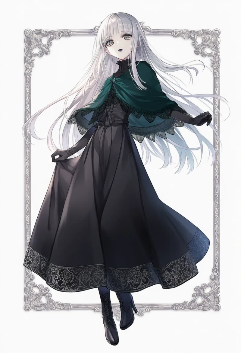 ショール×グローブのクラシックコーデのAIイラスト(ゴシックファション)