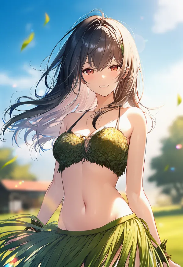 草のスカートのAIイラスト｜プロンプト：grass skirt