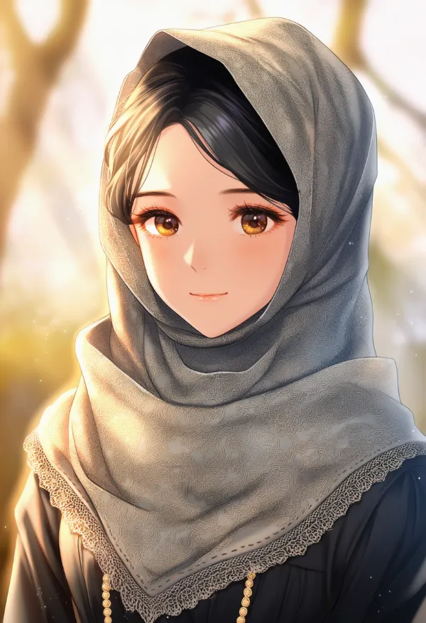 グレーのヒジャブのAIイラスト