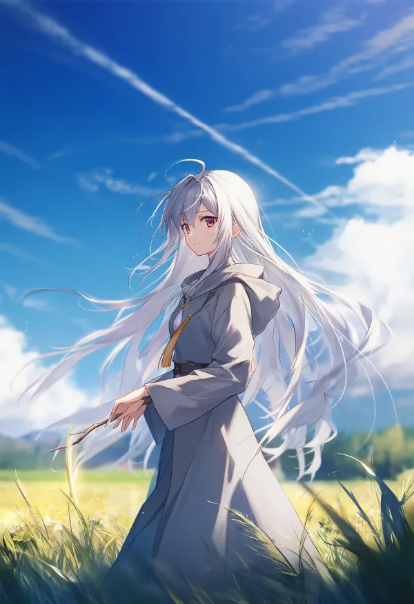 グレー色のローブのAIイラスト｜プロンプト紹介