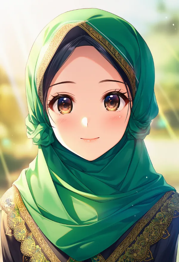 緑色のヒジャブのAIイラスト