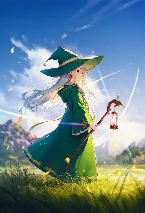 緑色のローブのAIイラスト｜プロンプト紹介