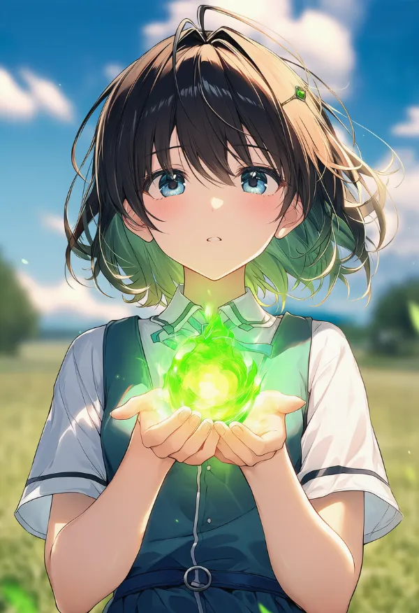 緑色の炎のAIイラスト｜プロンプト紹介