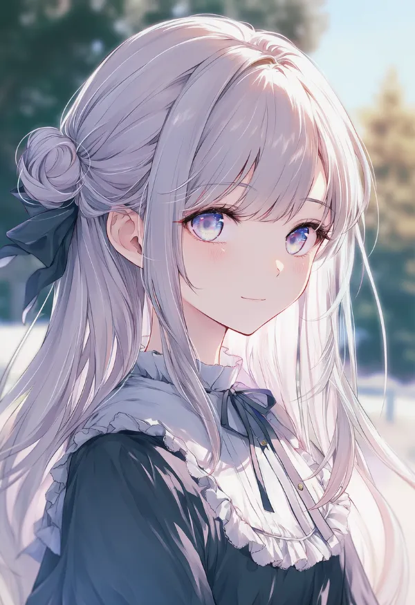 ハーフアップのお団子（お嬢様ヘア）のAIイラスト｜プロンプト紹介