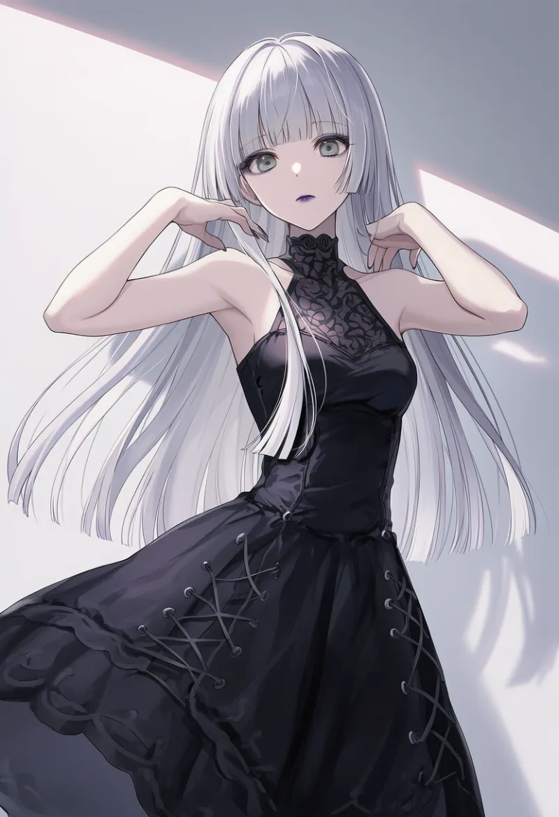 ホルターネックドレスのAIイラスト(ゴシックファション)|プロンプト紹介