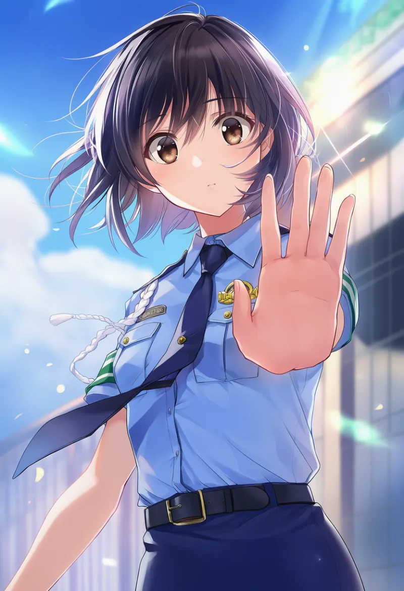 静止させる動作のAIイラスト｜警察官のポーズプロンプト紹介：hand stop, palm