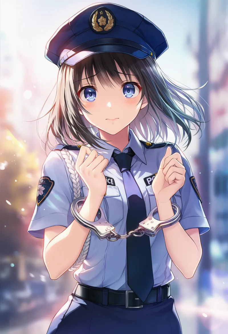 手錠をかけられているAIイラスト｜プロンプト紹介：handcuffs, bound wrists