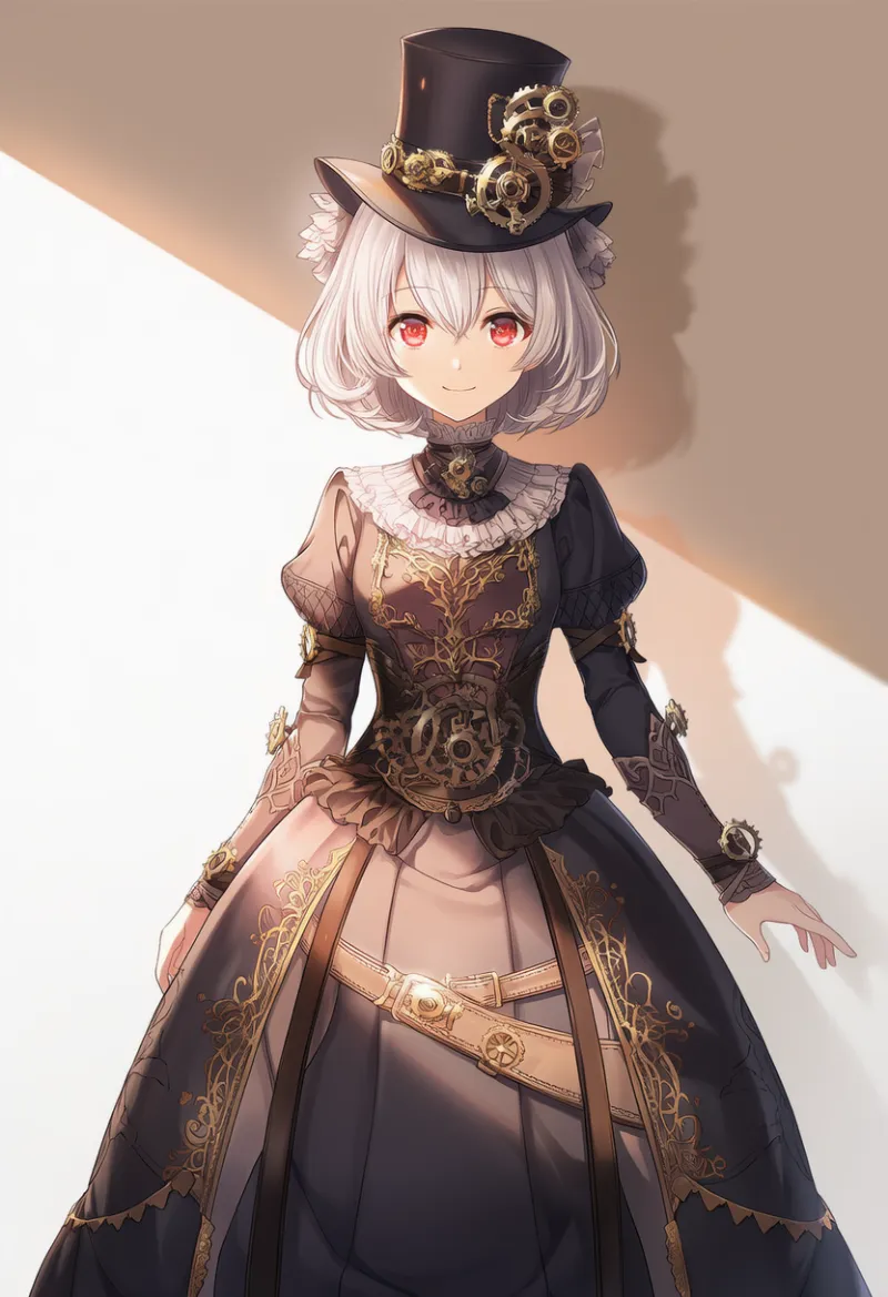 ハイウエストドレスのAIイラスト(スチームパンク)|プロンプト紹介