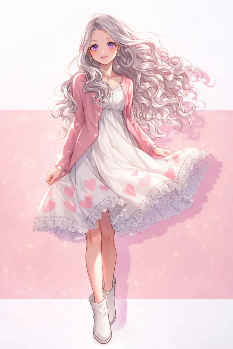 白レースドレス×白フリルドレス重ね｜姫カジのAIイラスト（プロンプト紹介用）