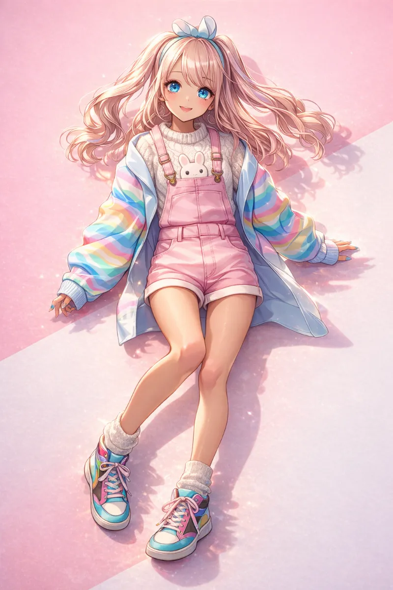 白セーター×マルチストライプカーディガン｜姫カジのAIイラスト（プロンプト紹介用）