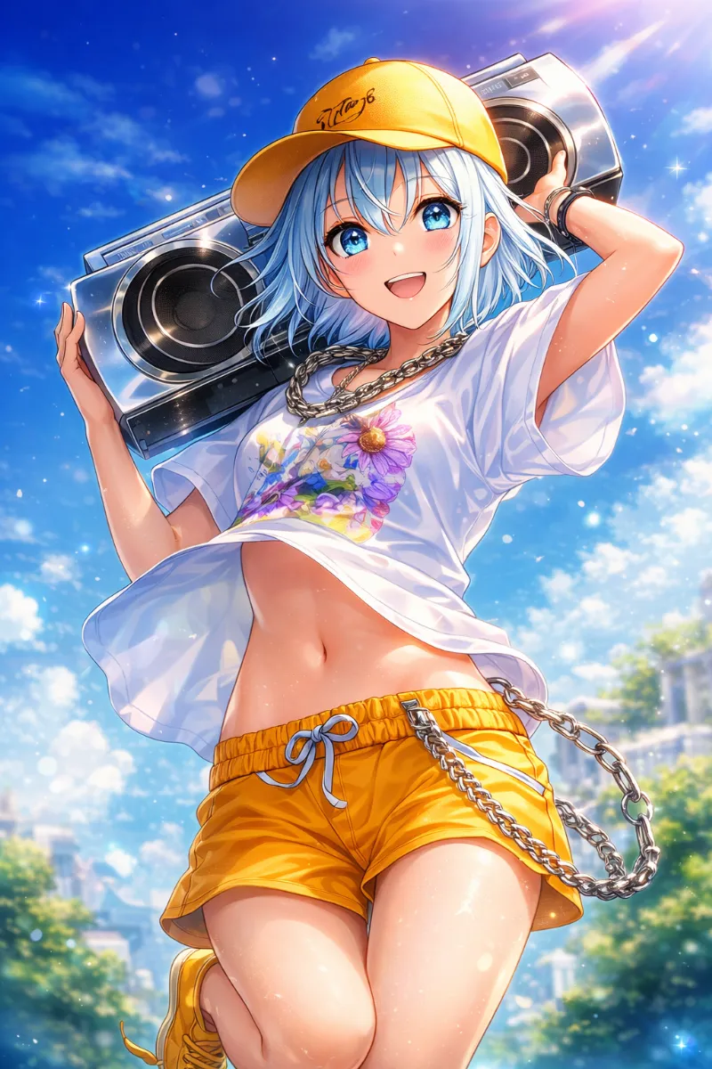 ヒップホップファッションを着た美少女のAIイラスト作例