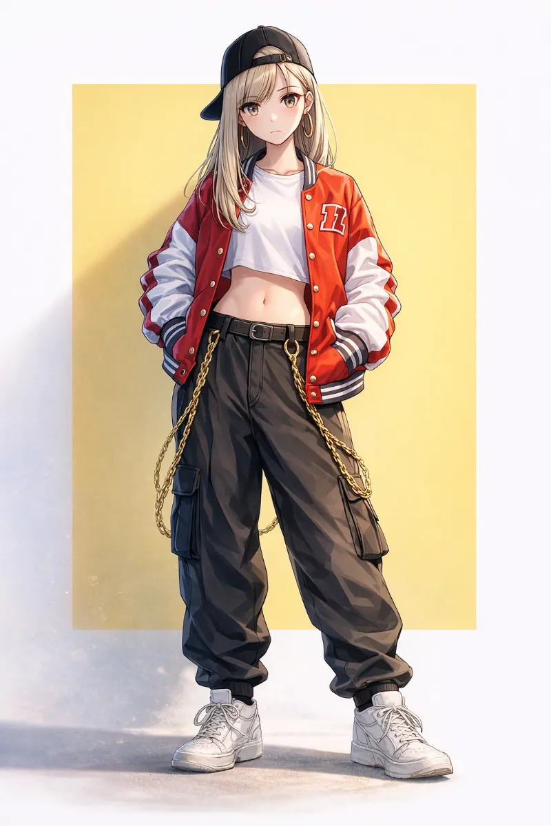 90sバギースタイルのプロンプト|AIイラスト(ヒップホップファッション)