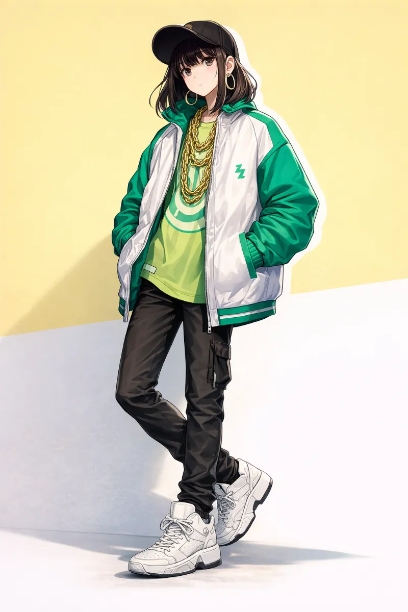 スポーツミックススタイルのプロンプト|AIイラスト(ヒップホップファッション)