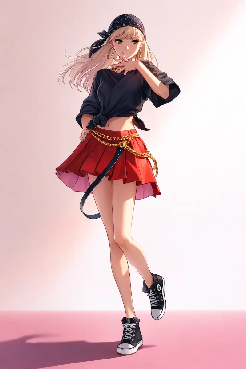 タイドシャツ×ミニスカートのプロンプト|AIイラスト(ヒップホップファッション)