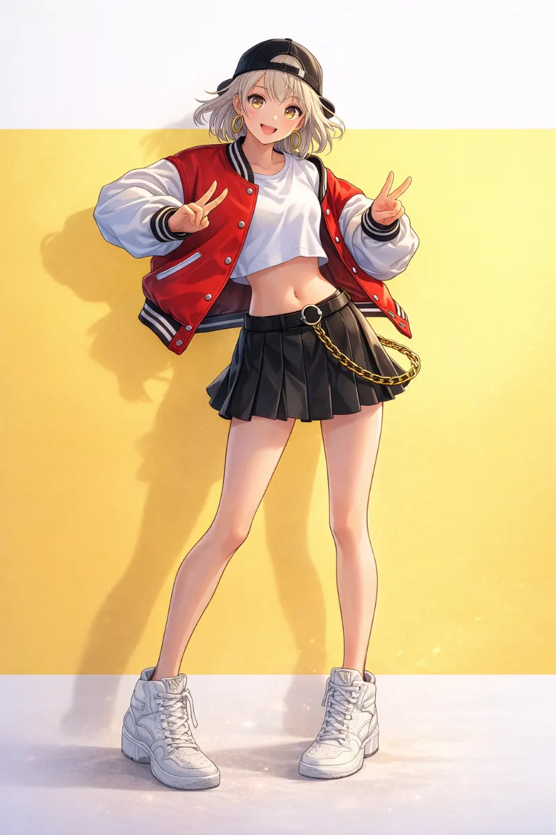 90sバギースタイル(ミニスカバージョン)|AIイラスト(ヒップホップファッション)